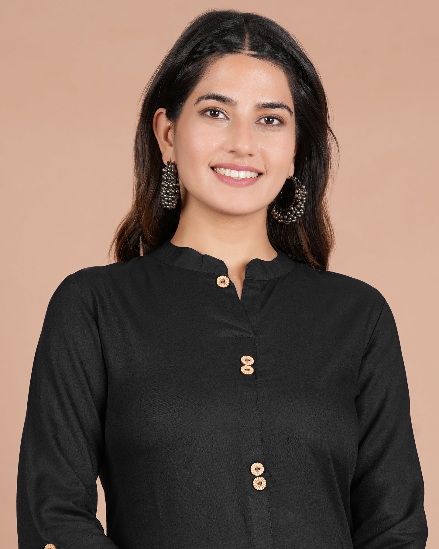 House of RP Women's Black Rayon Solid Frontslit Kurta | Swadesiicart