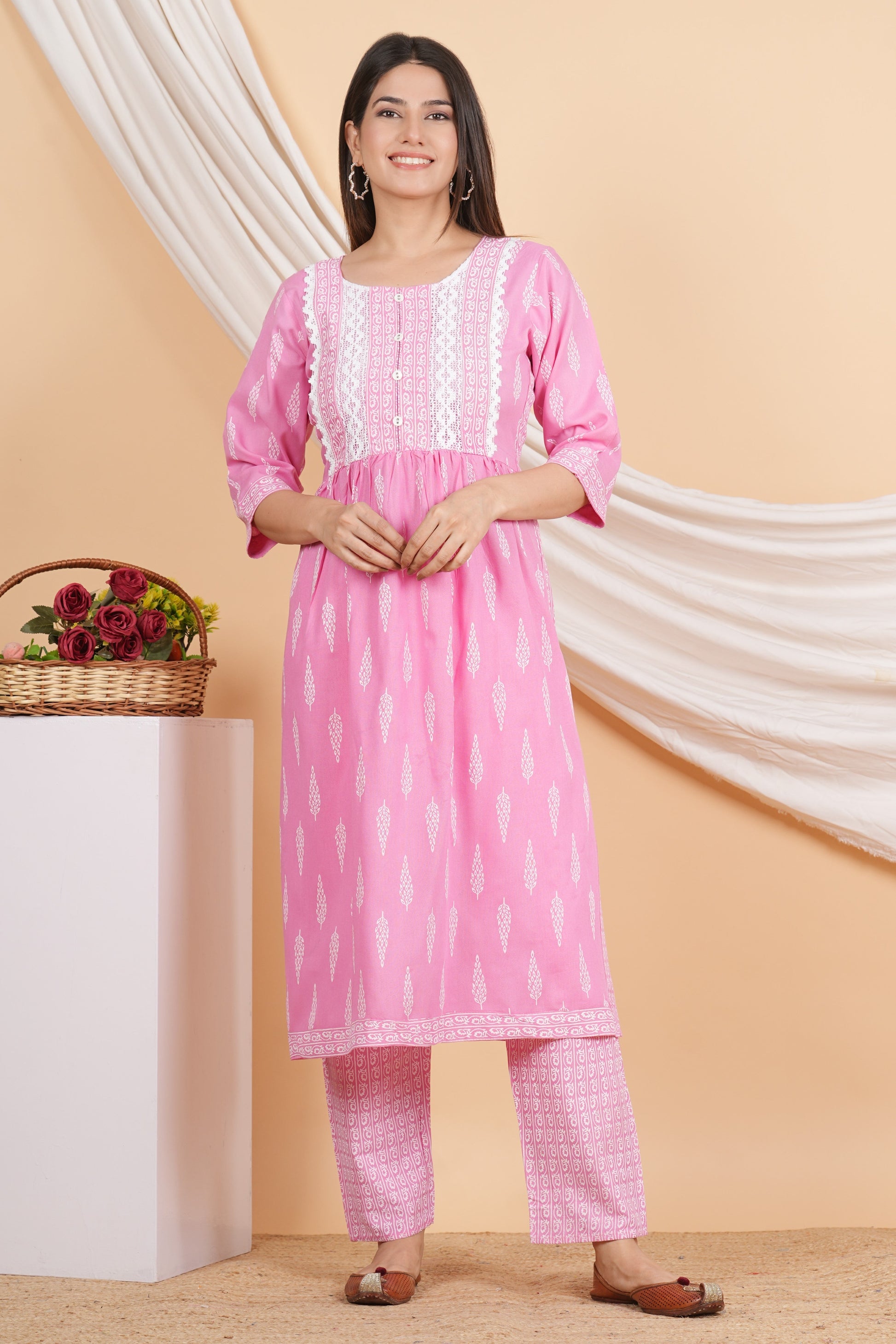 House of RP Women Pink Rayon Naira Cut Emboridered & Printed Kurta & Pant Set | Swadesiicart