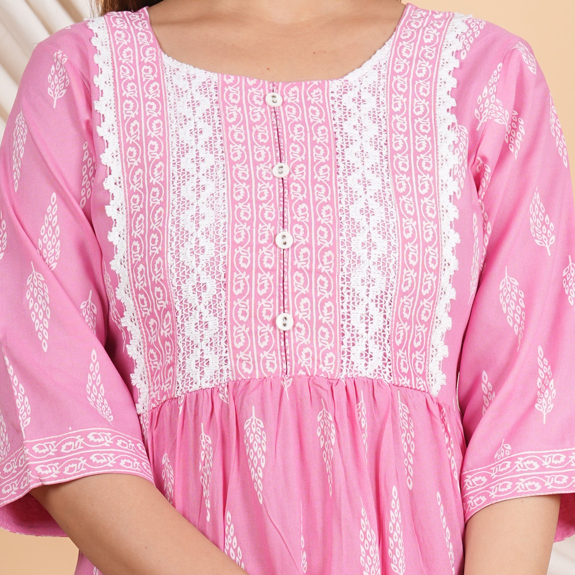 House of RP Women Pink Rayon Naira Cut Emboridered & Printed Kurta & Pant Set | Swadesiicart