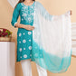 House of RP Women Teal Rayon Embroidered Kurta, Pant & Dupatta Set | Swadesiicart