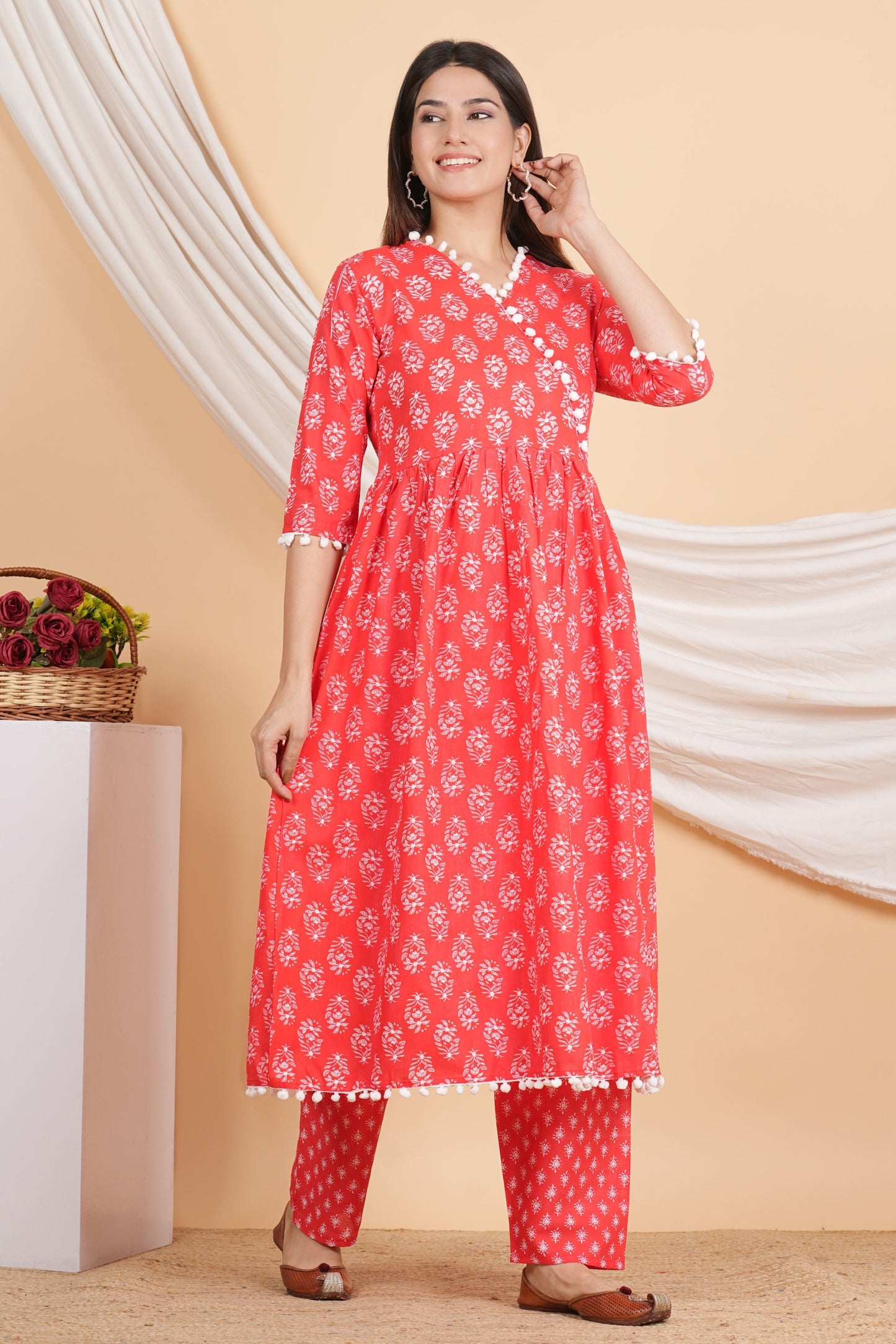 House of RP Women Red Rayon Embroidered Kurta, Pant & Dupatta Set | Swadesiicart