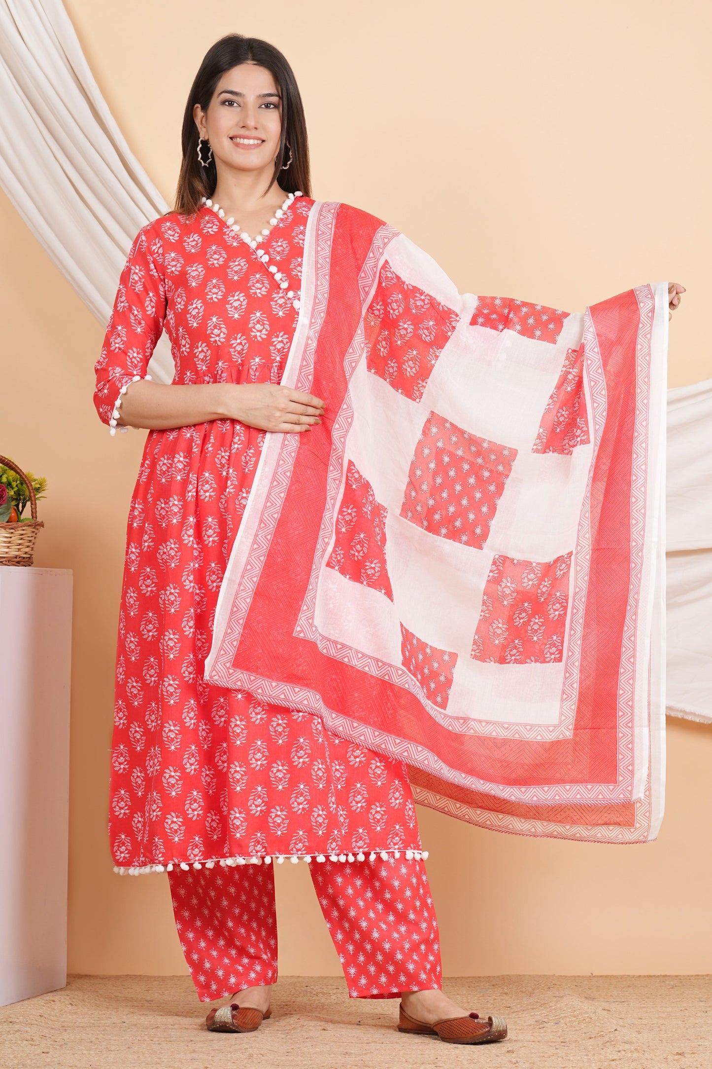 House of RP Women Red Rayon Embroidered Kurta, Pant & Dupatta Set | Swadesiicart