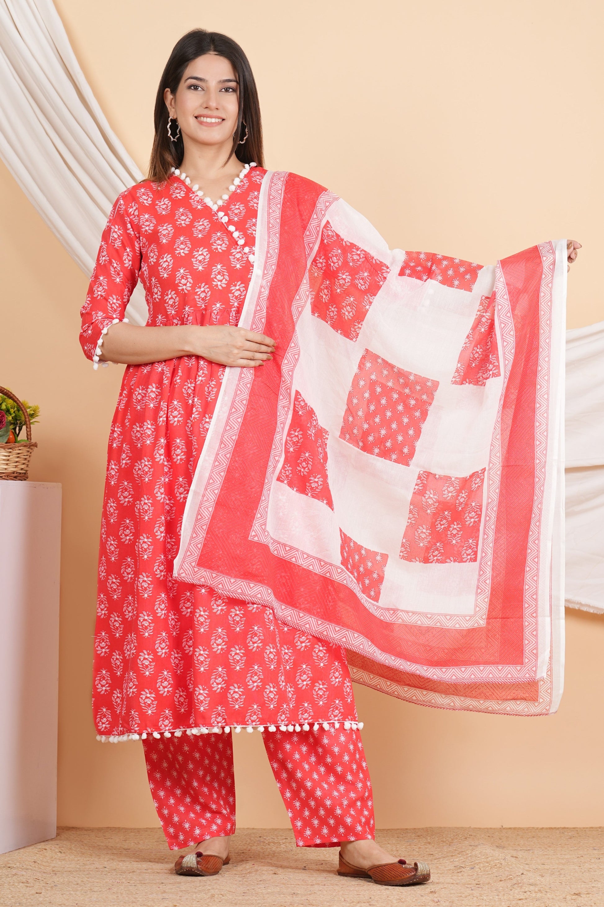 House of RP Women Red Rayon Embroidered Kurta, Pant & Dupatta Set | Swadesiicart