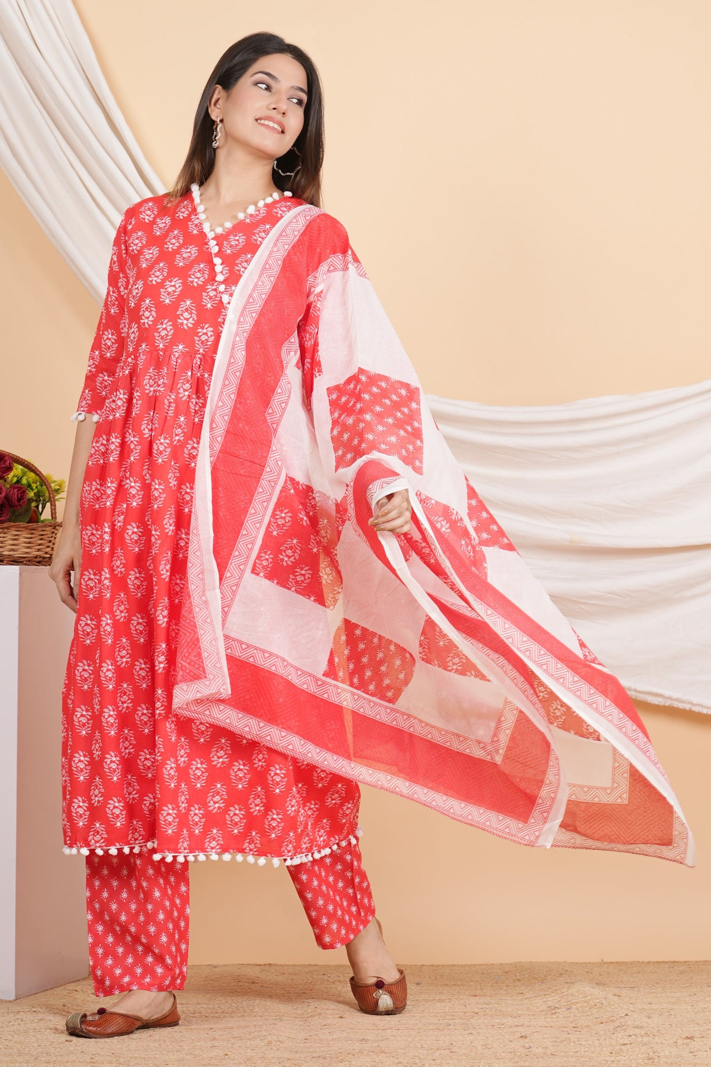 House of RP Women Red Rayon Embroidered Kurta, Pant & Dupatta Set | Swadesiicart