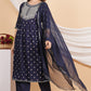 House of RP Women Blue Rayon Embroidered Naira Cut Kurta, Pant & Dupatta Set | Swadesiicart