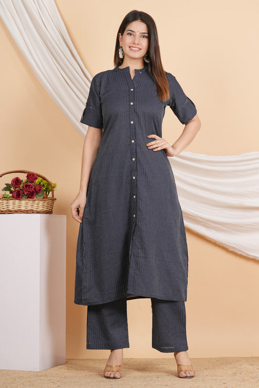 House of RP Women Black Rayon Striped Kurta & Palazzo Set | Swadesiicart