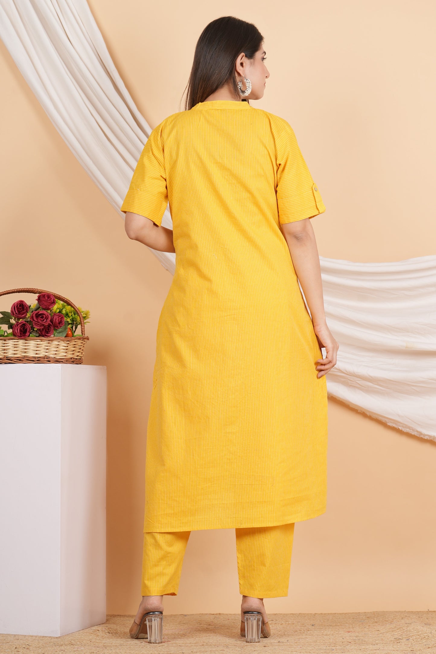 House of RP Women Yellow Rayon Striped Kurta & Palazzo Set | Swadesiicart
