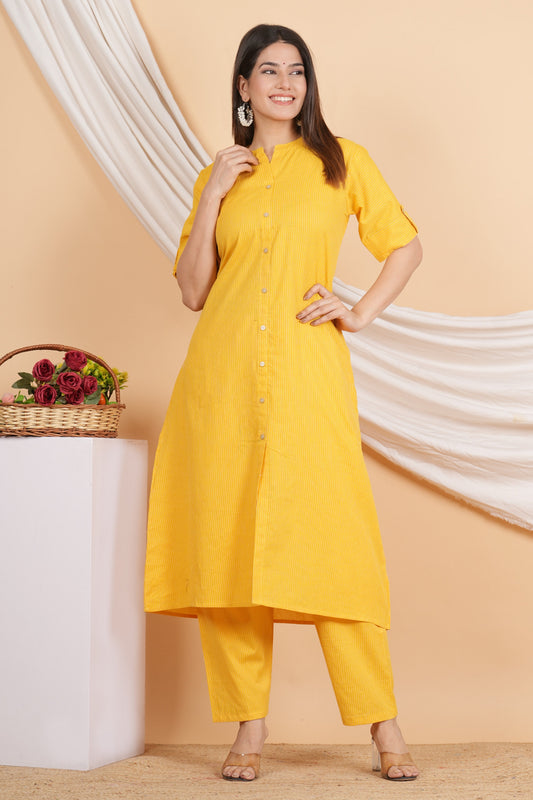 House of RP Women Yellow Rayon Striped Kurta & Palazzo Set | Swadesiicart