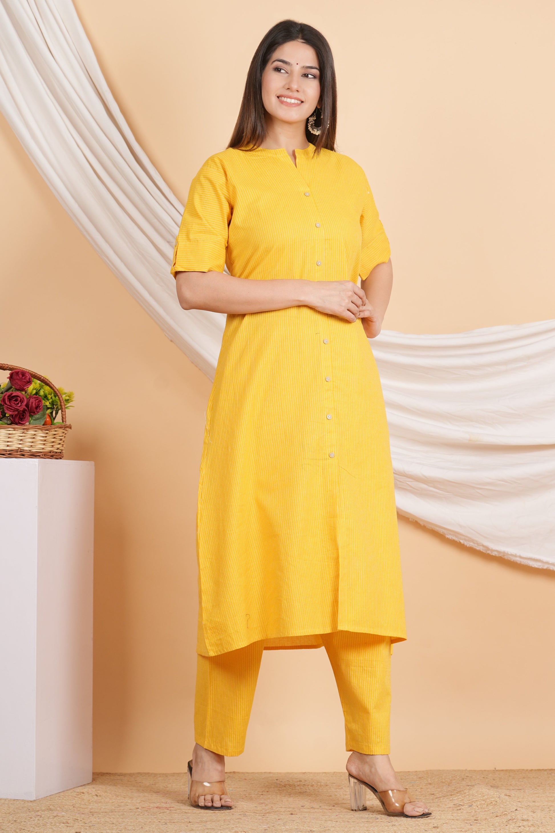 House of RP Women Yellow Rayon Striped Kurta & Palazzo Set | Swadesiicart