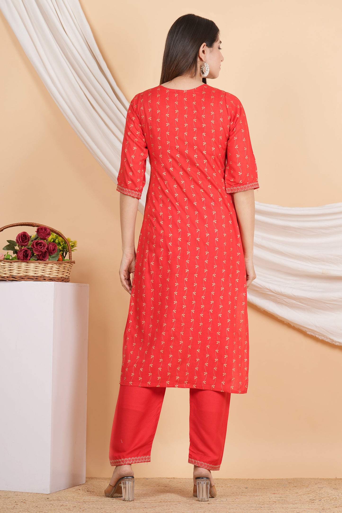 House of RP Women Red Rayon Embroidered & Printed Kurta & Pant Set | Swadesiicart