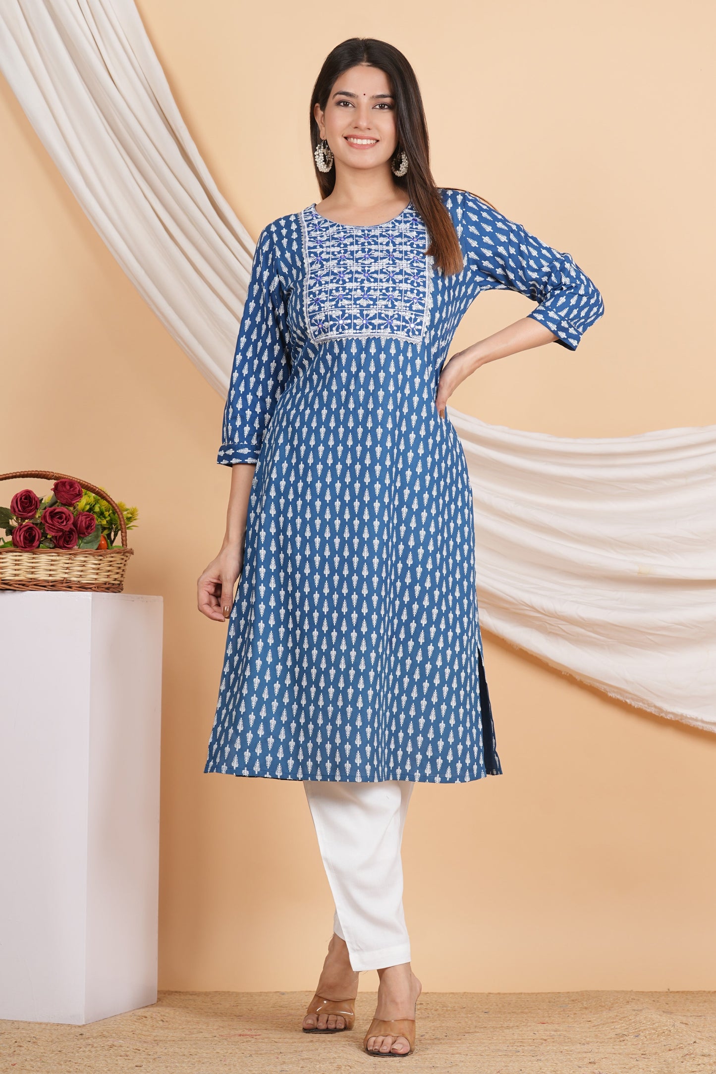 House of RP Women Sky Blue Rayon Embroidered & Printed Kurta & Pant Set | Swadesiicart
