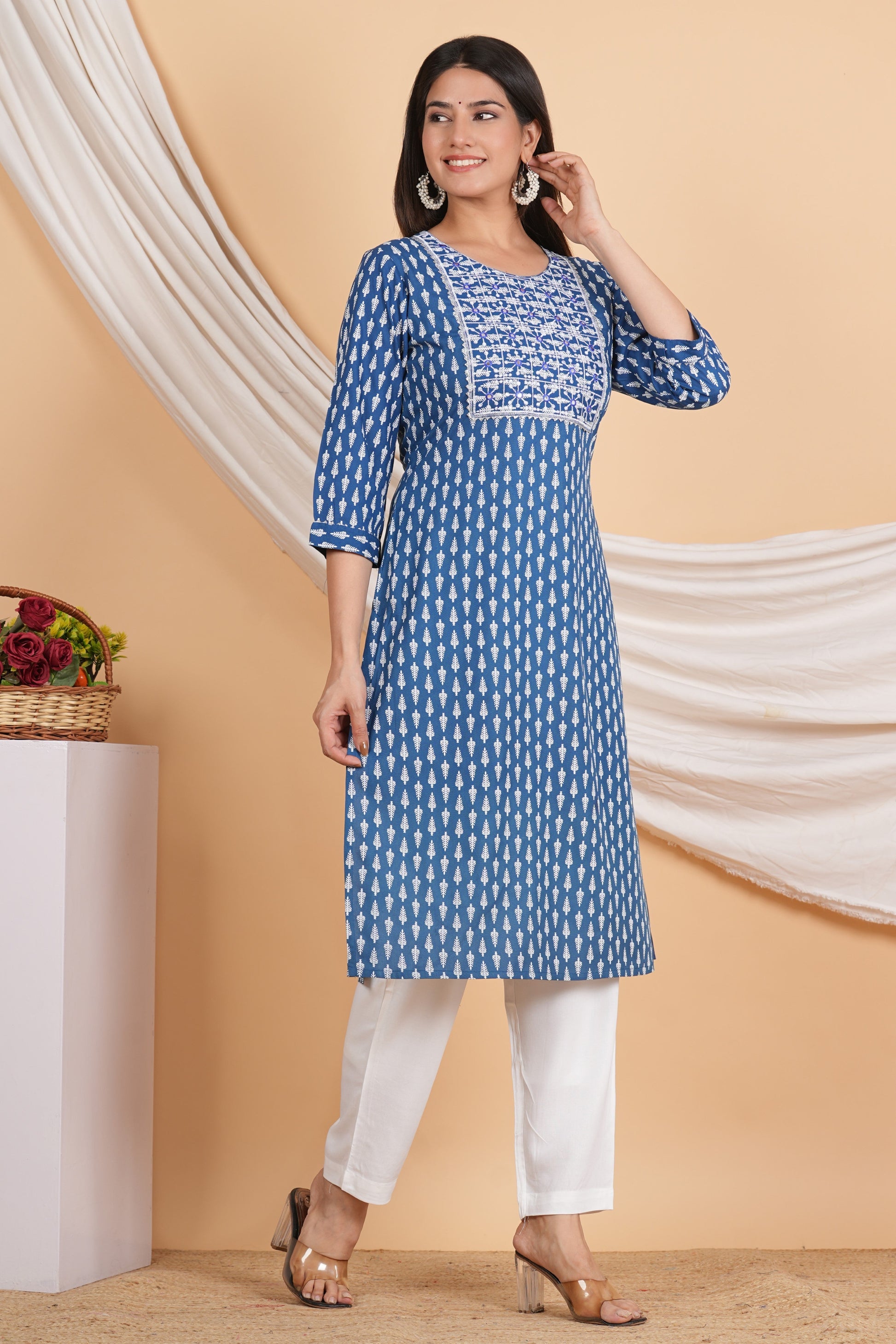 House of RP Women Sky Blue Rayon Embroidered & Printed Kurta & Pant Set | Swadesiicart