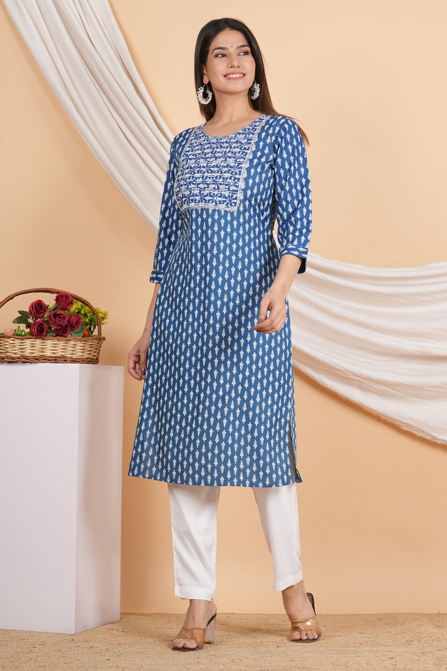 House of RP Women Sky Blue Rayon Embroidered & Printed Kurta & Pant Set | Swadesiicart