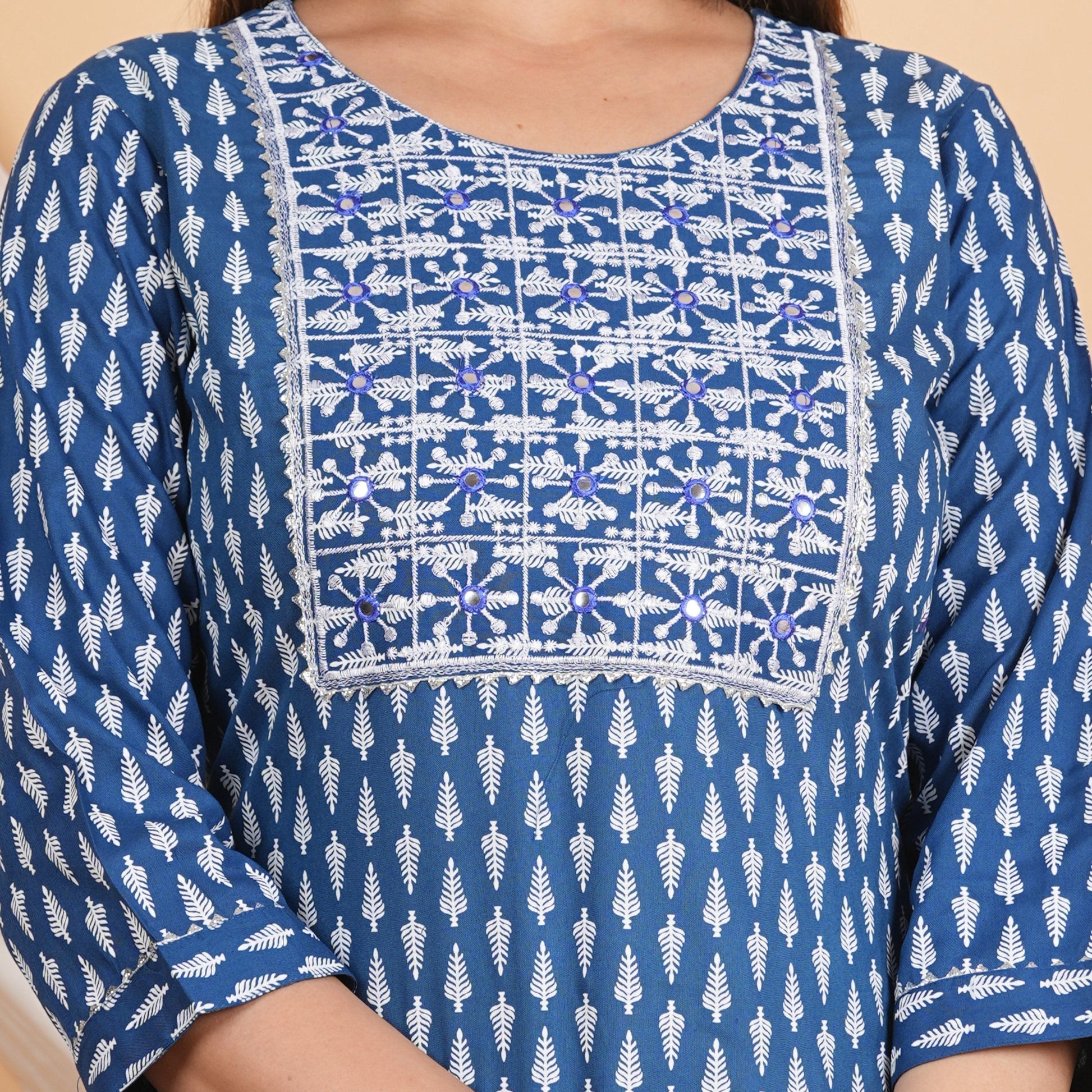 House of RP Women Sky Blue Rayon Embroidered & Printed Kurta & Pant Set | Swadesiicart