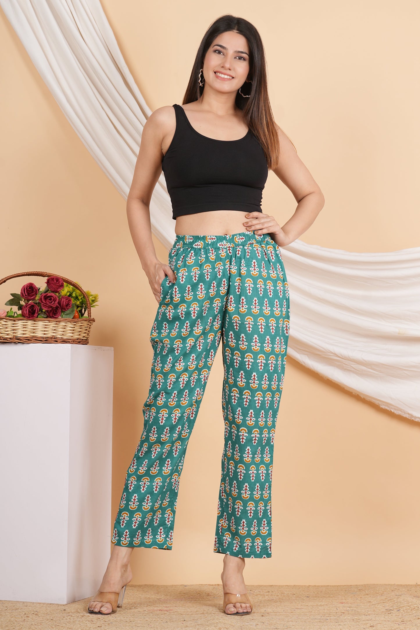 House of RP Women Green Cotton casual Trouser | Swadesiicart