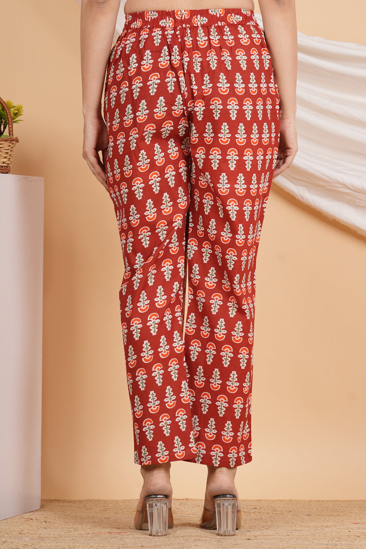 House of RP Women Maroon Cotton casual Trouser | Swadesiicart