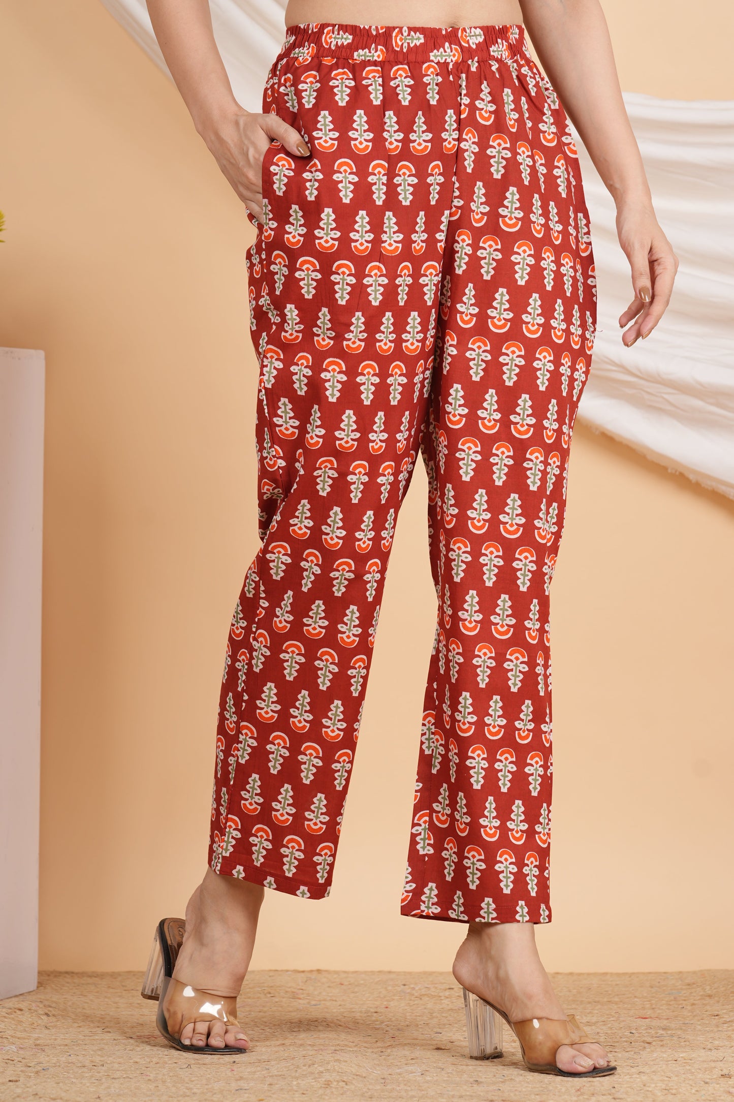 House of RP Women Maroon Cotton casual Trouser | Swadesiicart