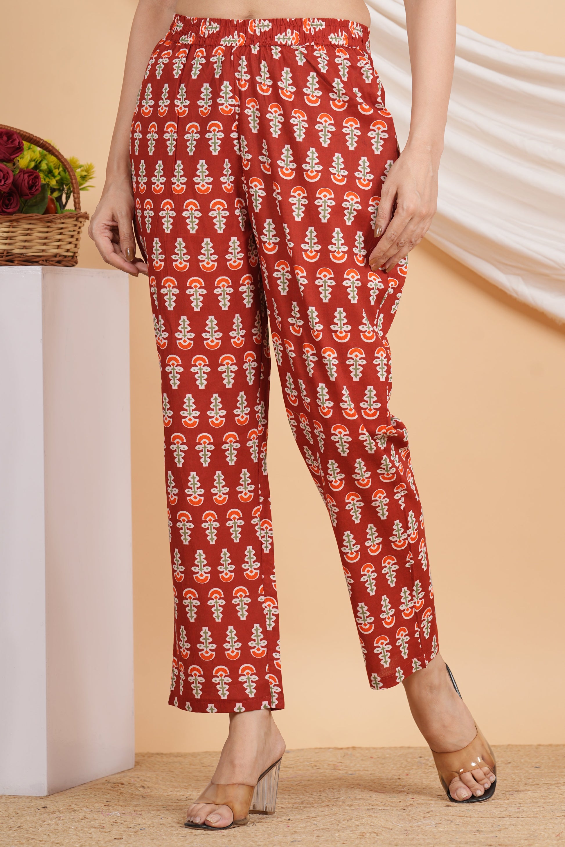 House of RP Women Maroon Cotton casual Trouser | Swadesiicart