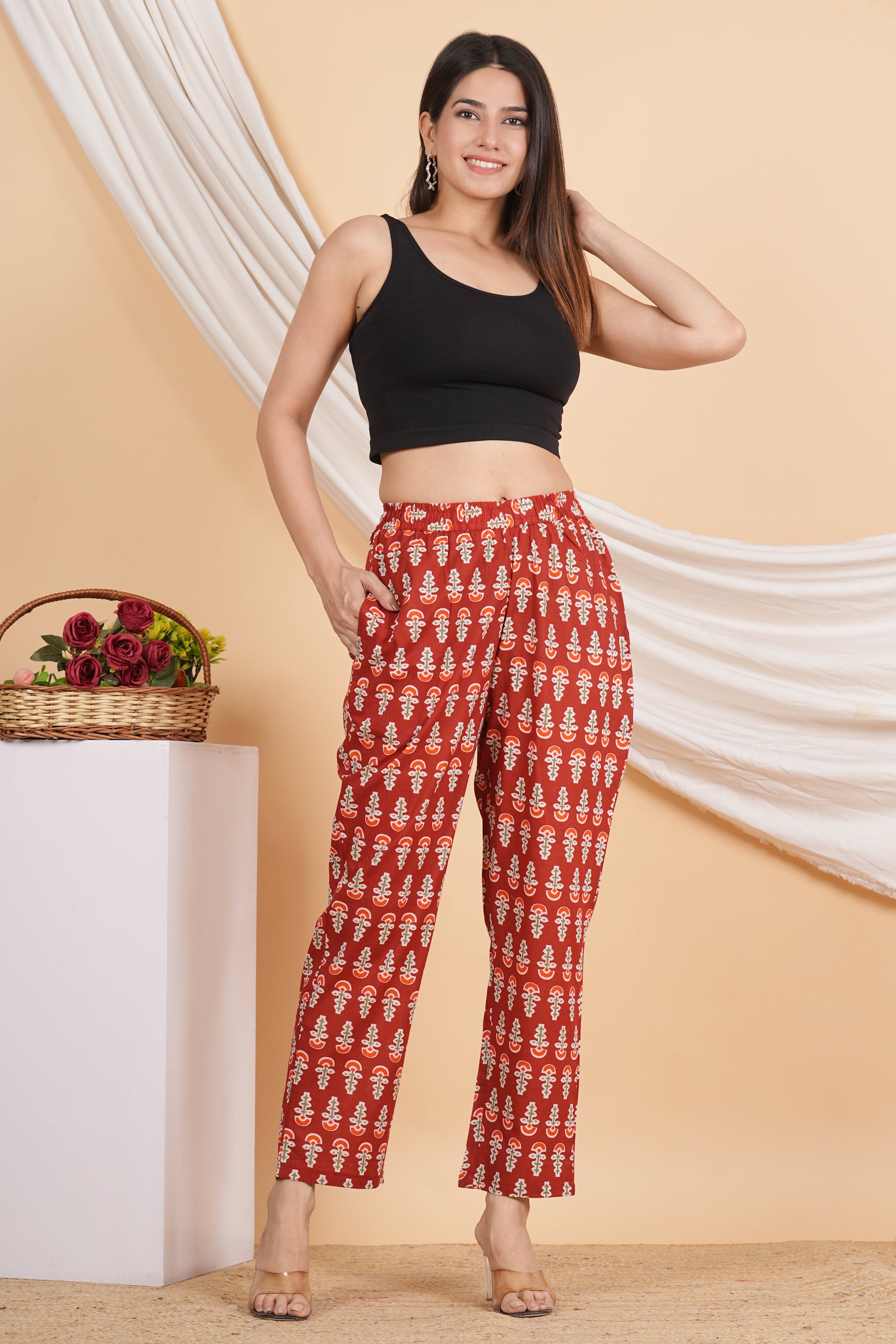 House of RP Women Maroon Cotton casual Trouser | Swadesiicart