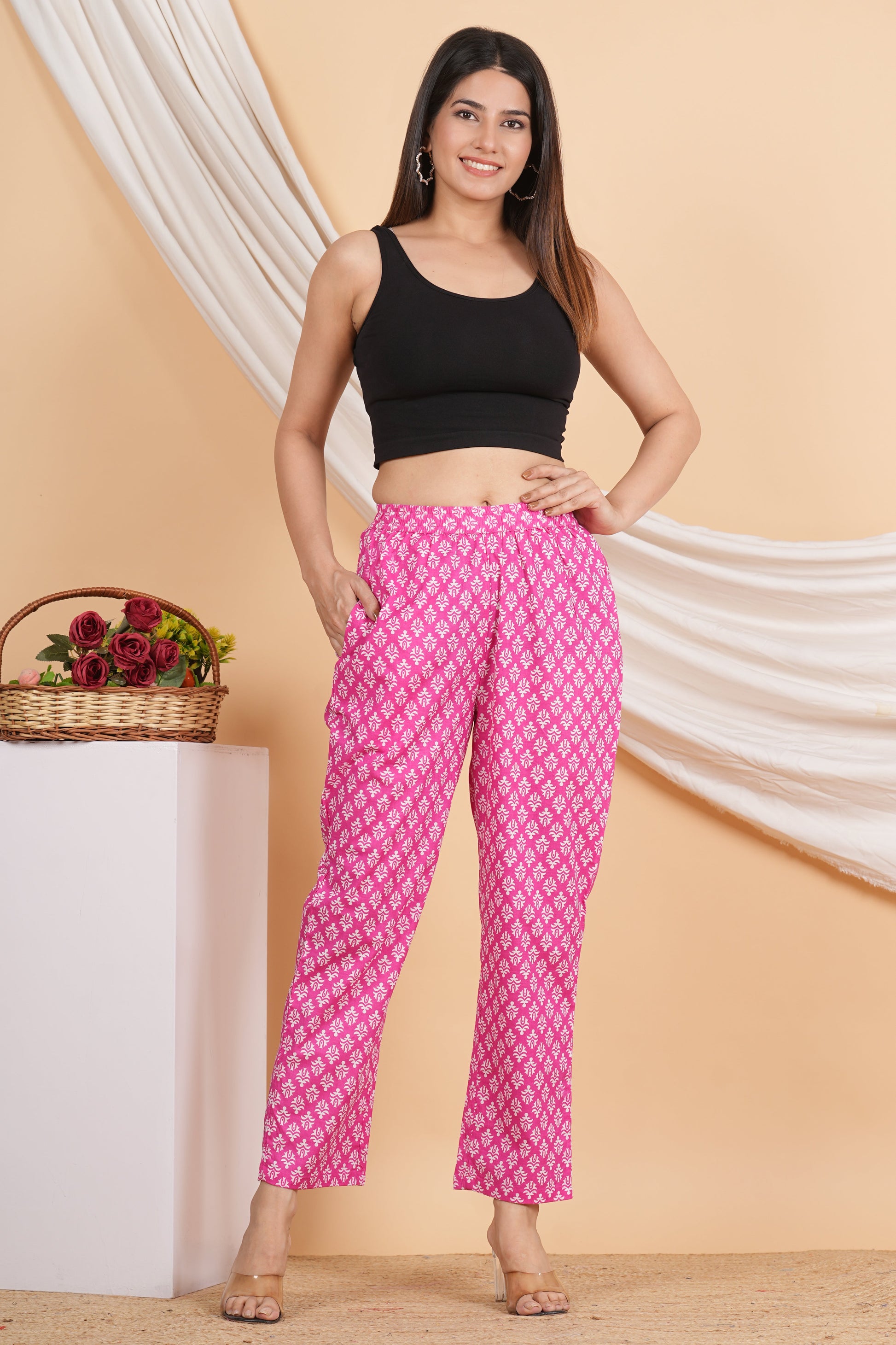 House of RP Women Pink Cotton casual Trouser | Swadesiicart
