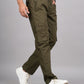 House of RP Men's Cotton Green Slim Fit Solid Cargos, Casual Trousers with Cargo Pockets | Swadesiicart
