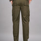 House of RP Men's Cotton Green Slim Fit Solid Cargos, Casual Trousers with Cargo Pockets | Swadesiicart