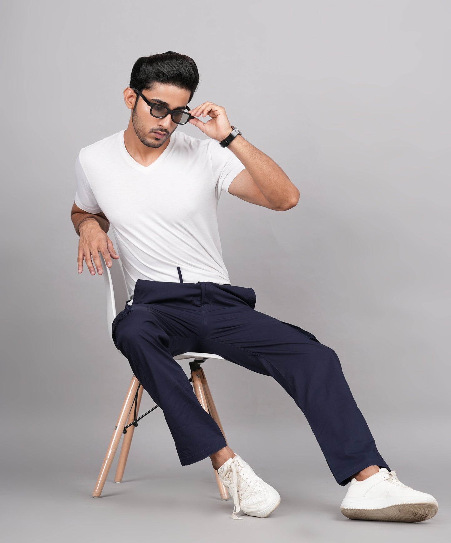 House of RP Men's Cotton Blue Slim Fit Solid Cargos, Casual Trousers with Cargo Pockets | Swadesiicart