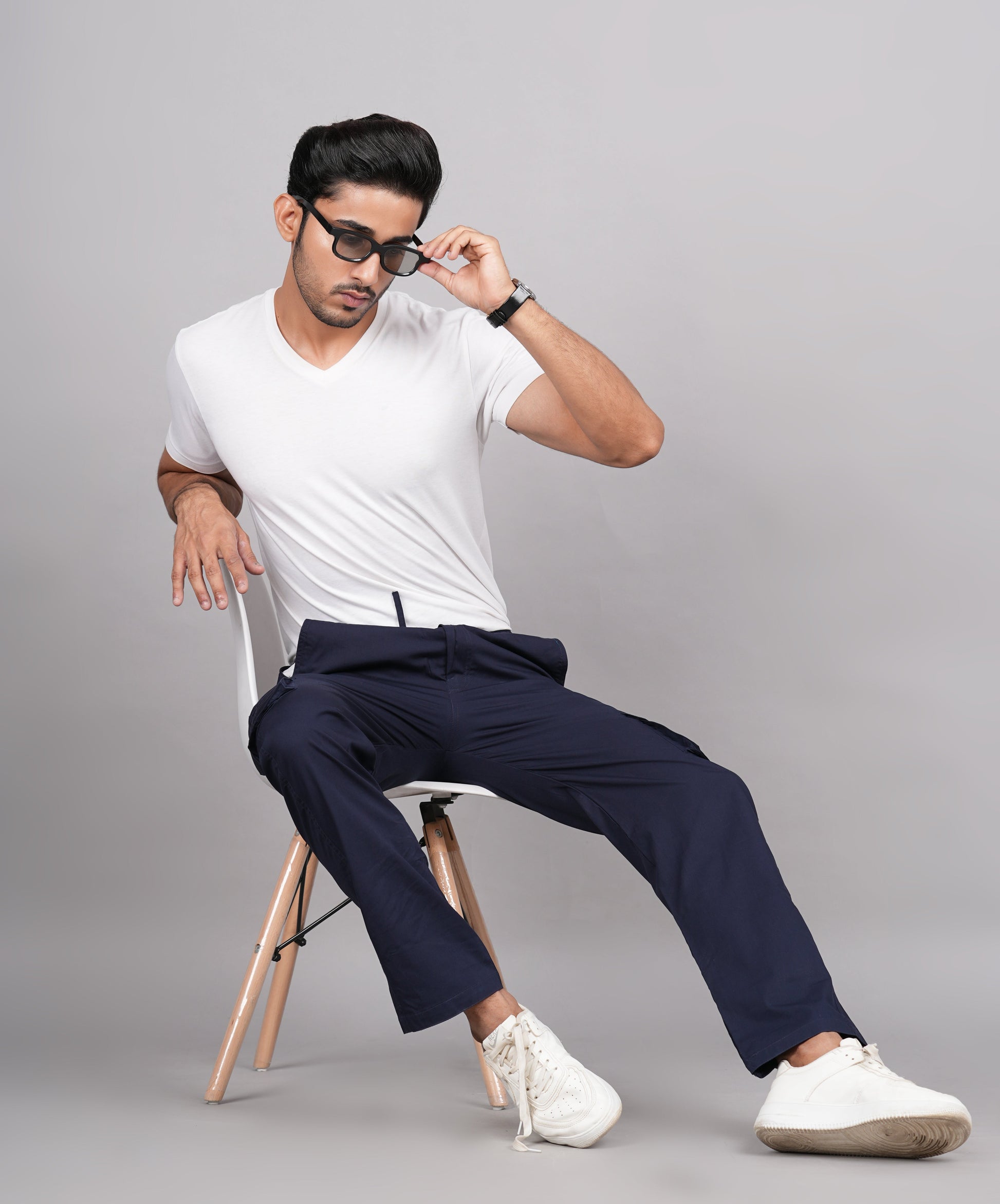 House of RP Men's Cotton Blue Slim Fit Solid Cargos, Casual Trousers with Cargo Pockets | Swadesiicart