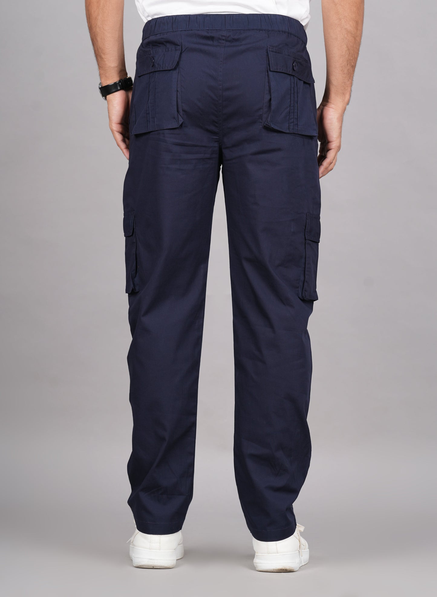 House of RP Men's Cotton Blue Slim Fit Solid Cargos, Casual Trousers with Cargo Pockets | Swadesiicart