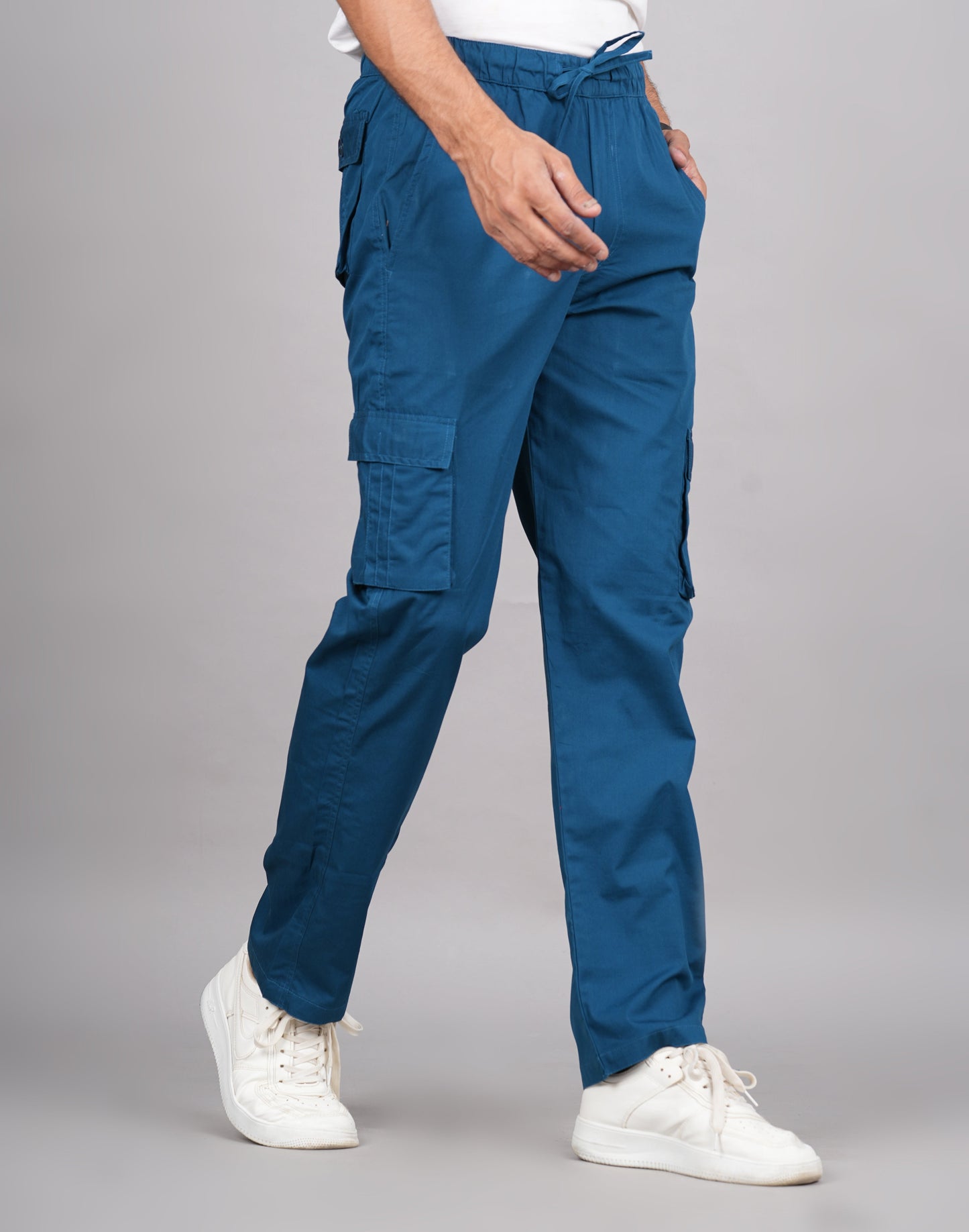 House of RP Men's Cotton DarkBlue Slim Fit Solid Cargos, Casual Trousers with Cargo Pockets | Swadesiicart