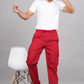 House of RP Men's Cotton Red Slim Fit Solid Cargos, Casual Trousers with Cargo Pockets | Swadesiicart
