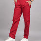 House of RP Men's Cotton Red Slim Fit Solid Cargos, Casual Trousers with Cargo Pockets | Swadesiicart