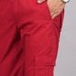 House of RP Men's Cotton Red Slim Fit Solid Cargos, Casual Trousers with Cargo Pockets | Swadesiicart