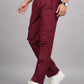 House of RP Men's Cotton Maroon Slim Fit Solid Cargos, Casual Trousers with Cargo Pockets | Swadesiicart