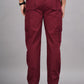 House of RP Men's Cotton Maroon Slim Fit Solid Cargos, Casual Trousers with Cargo Pockets | Swadesiicart