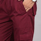 House of RP Men's Cotton Maroon Slim Fit Solid Cargos, Casual Trousers with Cargo Pockets | Swadesiicart