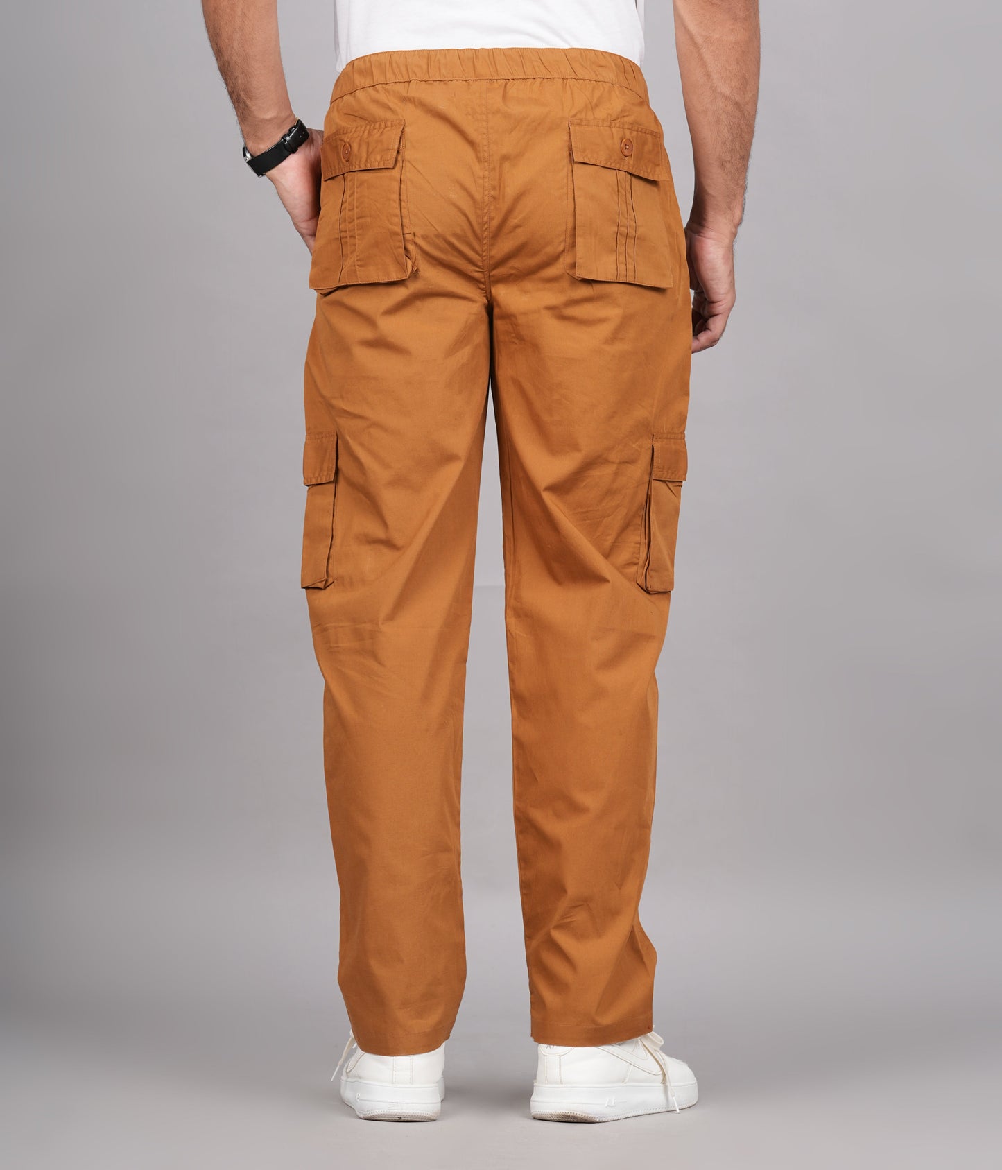House of RP Men's Cotton Khaki Slim Fit Solid Cargos, Casual Trousers with Cargo Pockets | Swadesiicart