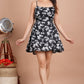 House of RP Women's Black & White Rayon Floral Printed Short Dress - Swadesiicart