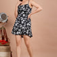 House of RP Women's Black & White Rayon Floral Printed Short Dress - Swadesiicart