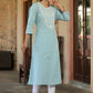 Juniper Women's Blue Cotton Flex Embroidered Straight Kurta | Swadesiicart
