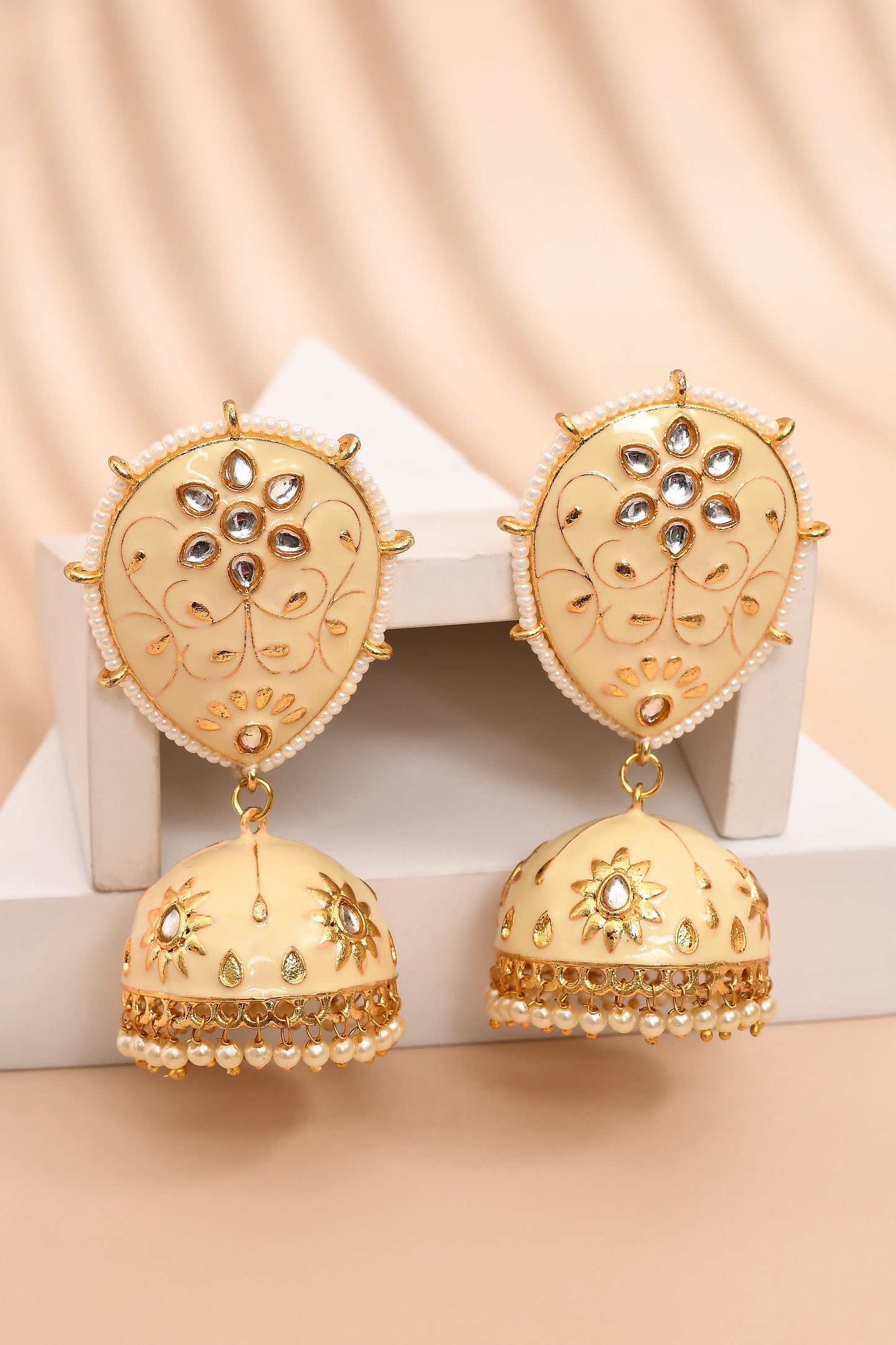 Beige Jhumka Earrings for Womens for Ethnic Party by House of Ree | Swadesiicart