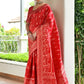 Vishnu Weaves Women's Red Handloom Raw Silk Thread Weaving Saree with Blouse - Swadesiicart