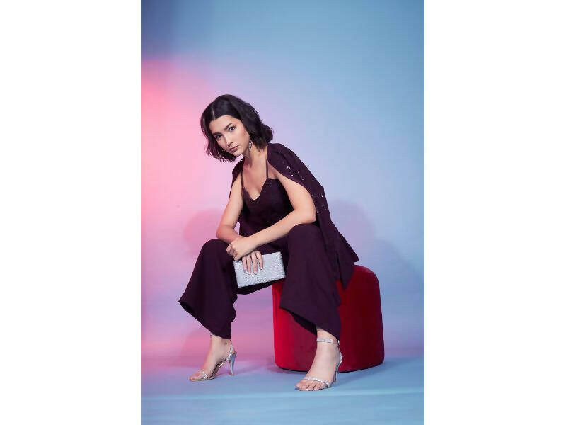 Maroon Georgette Sequence With Thread Designer Co-Ord Set - Flory - Swadesiicart