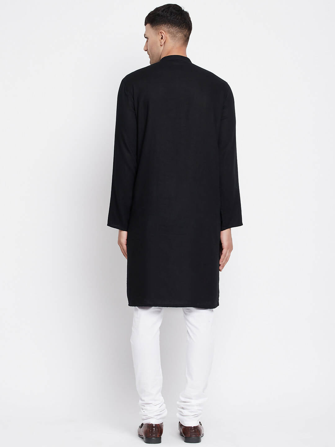 Even Apparels Black Pure Cotton Men's Sherwani Kurta With Open Front | Swadesiicart