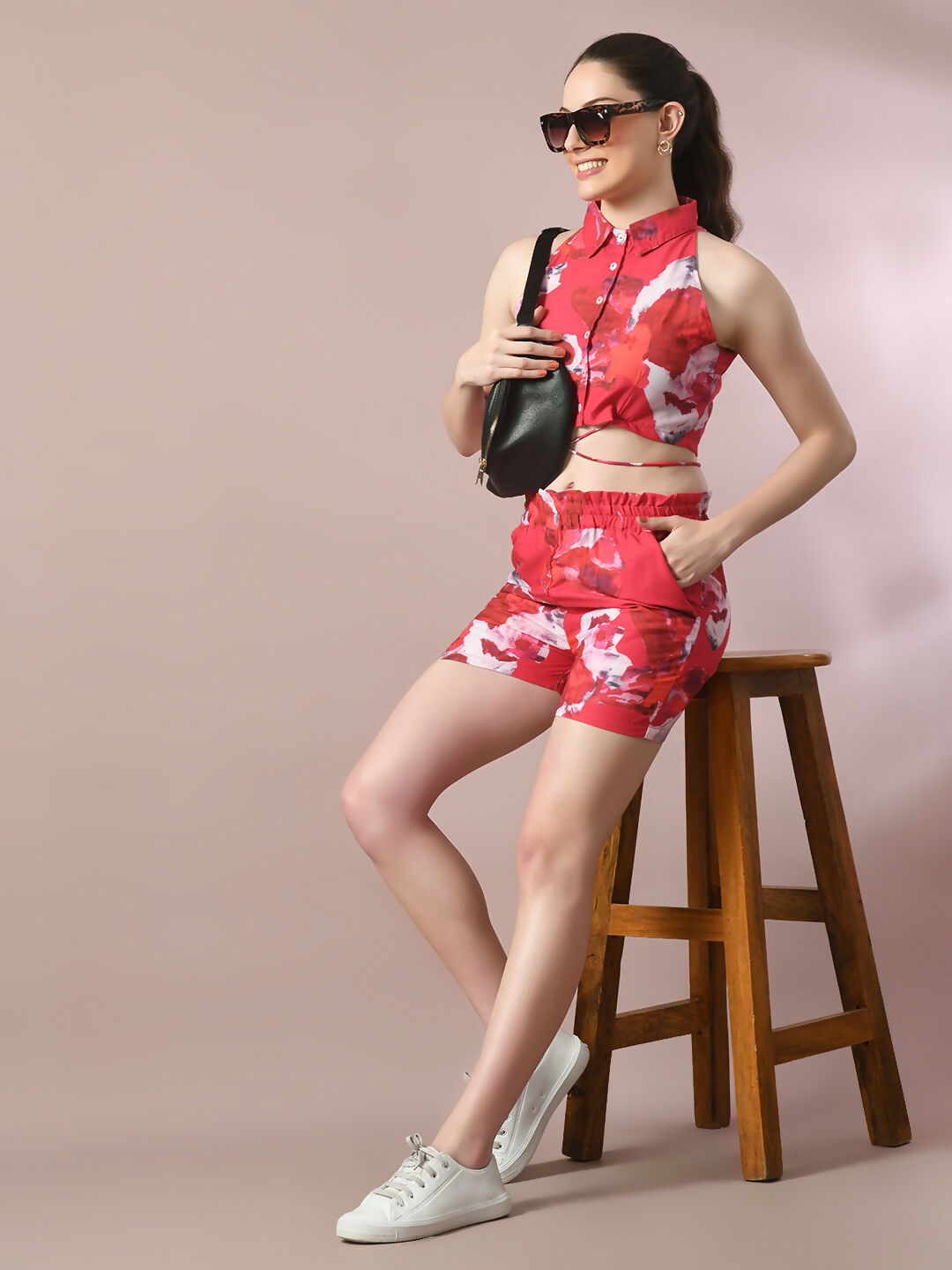 Myshka Women's Multi Printed Shirt Collar Party Top With Shorts Co-ord set - Swadesiicart
