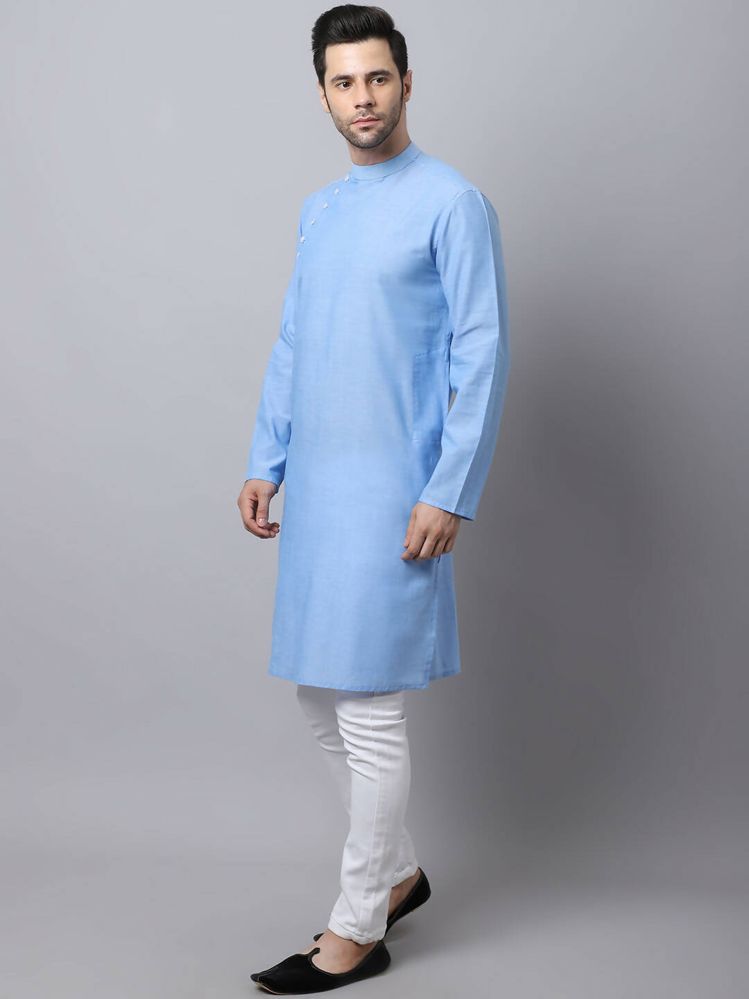 Even Apparels Blue Pure Cotton Men's Kurta With Side Placket (MMS503) | Swadesiicart