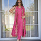 The52 Peach Women's Viscose Zari Chanderi Fabric Embroidered Work Straight Kurta, Pant and Dupatta Set - Swadesiicart