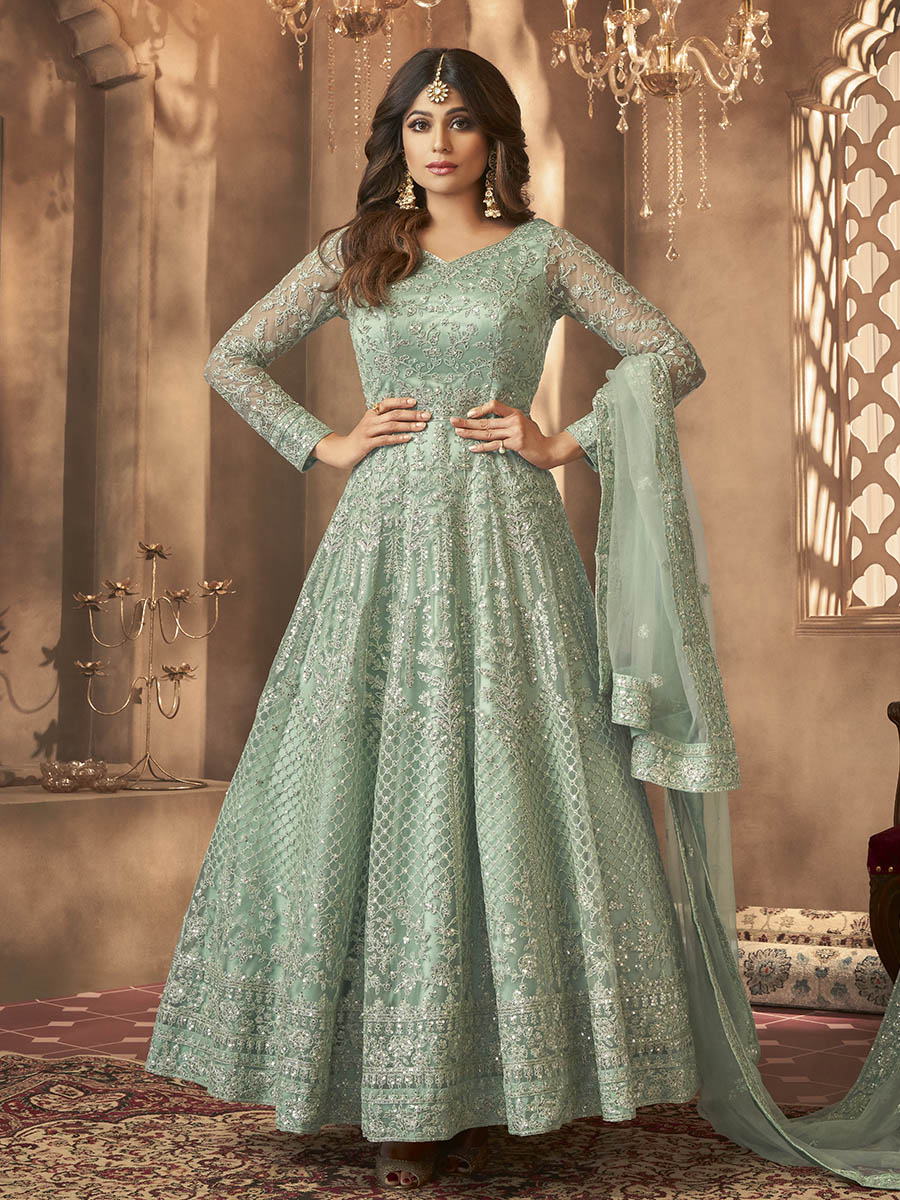 Myra Sea Green Heavy Embroidered Anarkali Suit | Swadesiicart