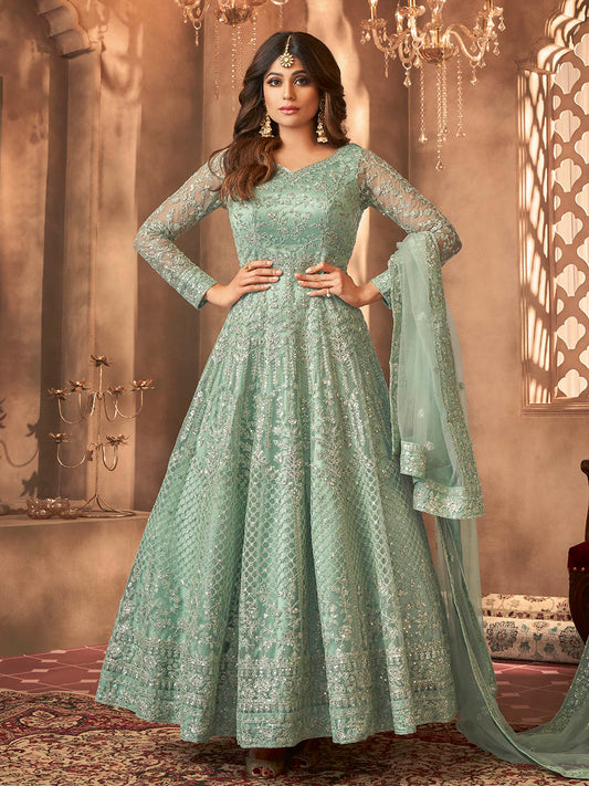 Myra Sea Green Heavy Embroidered Anarkali Suit | Swadesiicart