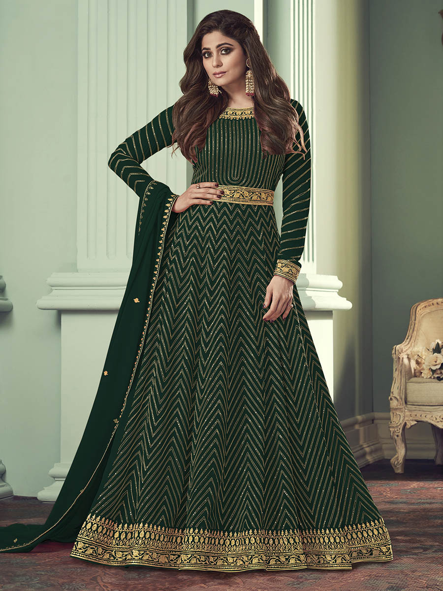 Myra Green Real Georgette Embroidered Anarkali Suit | Swadesiicart